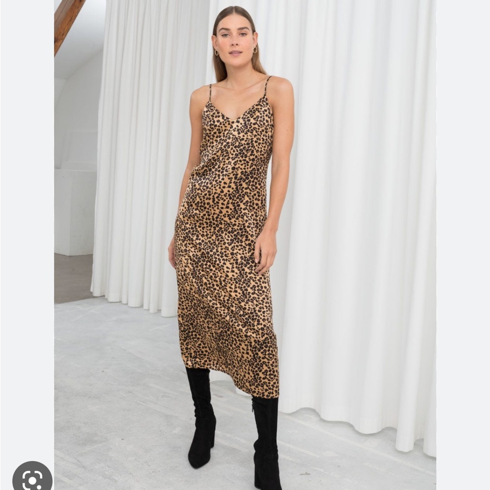 & Other Stories Leopard Print Slip Midi Dress - Tan and Black